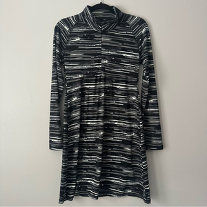 Soybu Medium Black White Gray Stripe Long Sleeve Athletic Dress